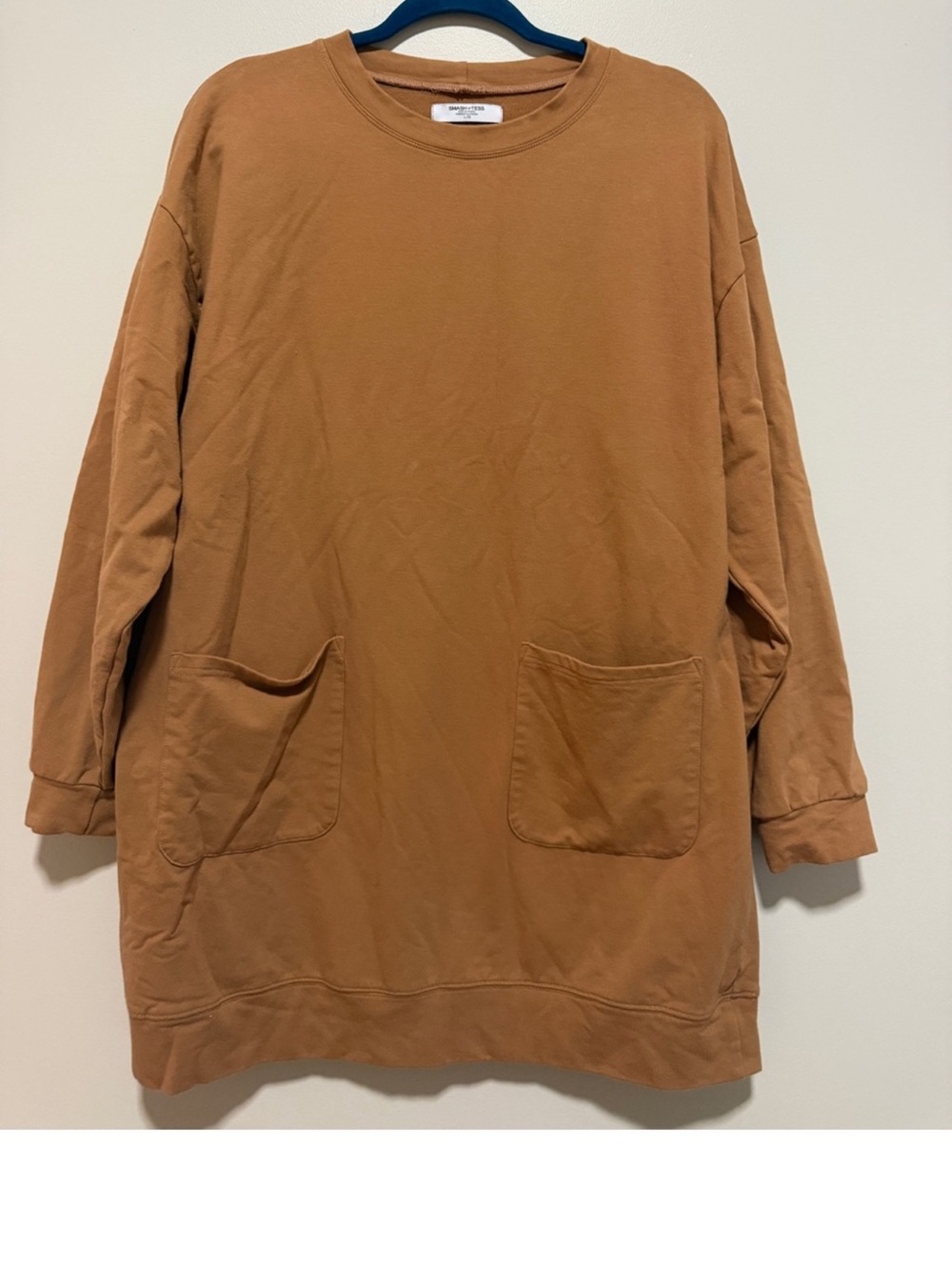 Smash + Tess Camel Brown Sweatshirt Dress Oversized Pocketed Mini Made Canada L